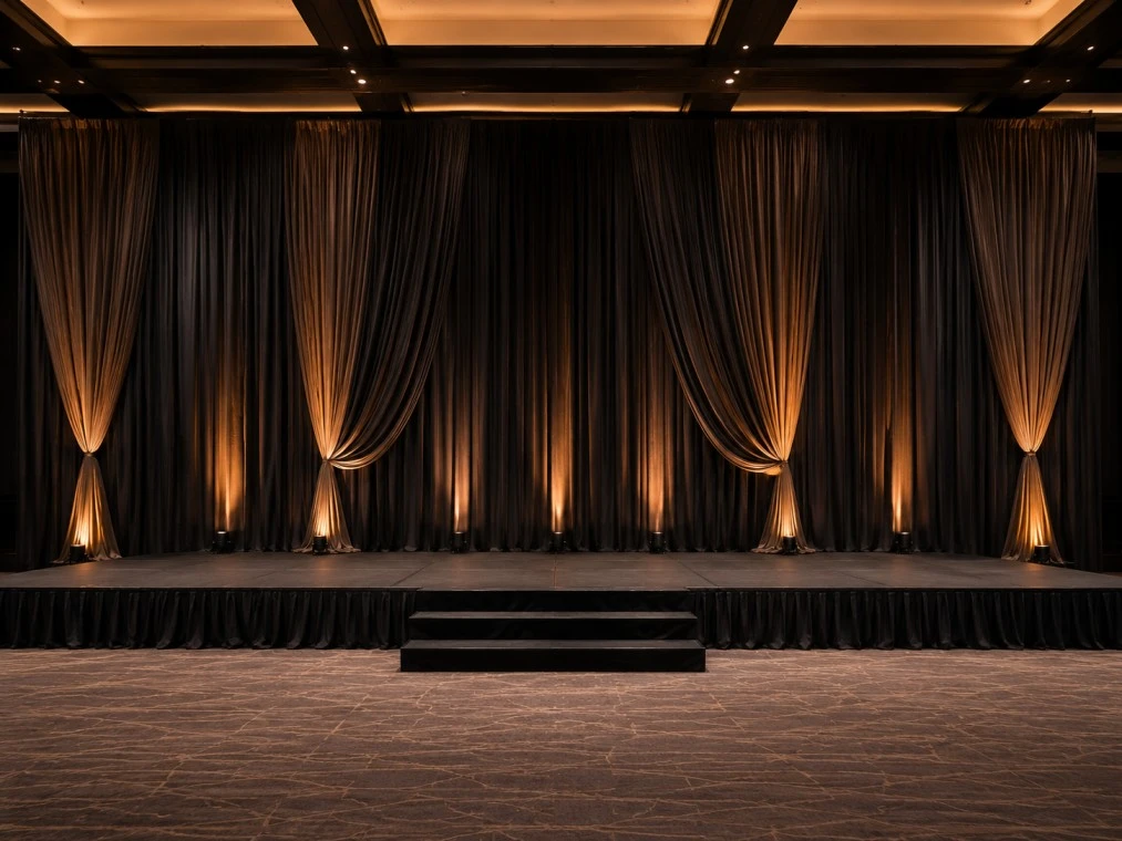 Professional stage framed with dark event draping